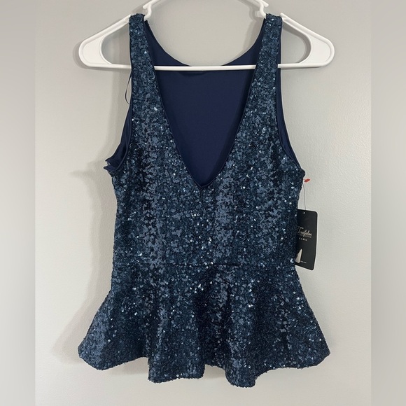 NWT Trafaluc Zara blue peplum sequin top size large - Picture 2 of 9